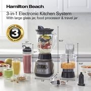 Hamilton Beach 3-in-1 Electronic Kitchen System, Smoothie Blender with 48 oz. Glass Jar, Food Processor Attachment and 20 oz. Travel Jar