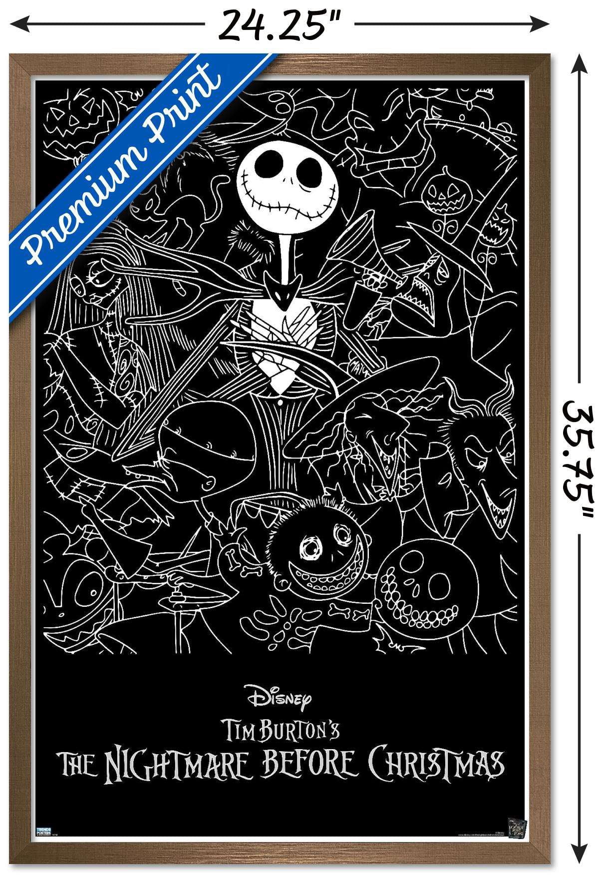Disney Tim Burton's The Nightmare Before Christmas - Black and White Wall Poster, 22.375" x 34", Framed
