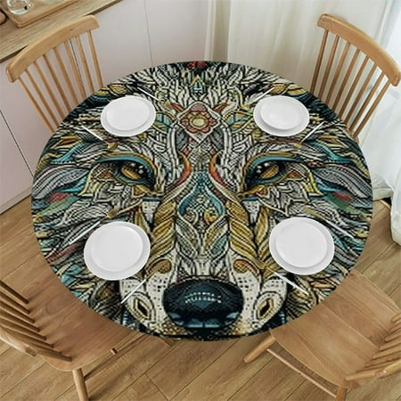 

Orinice Wolf Leaves Pattern Round Table Cover Stain Resistant Washable Indoor Outdoor Tablecloth Kitchen Dining Wedding Parties 100% Polyester Fiber 31-35