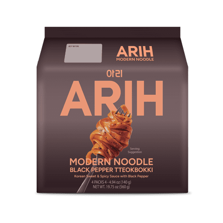 ARIH Modern Noodles, Western-Korean Fusion Soup-Less Noodles, Black Pepper Tteokbokki, 4 Pack