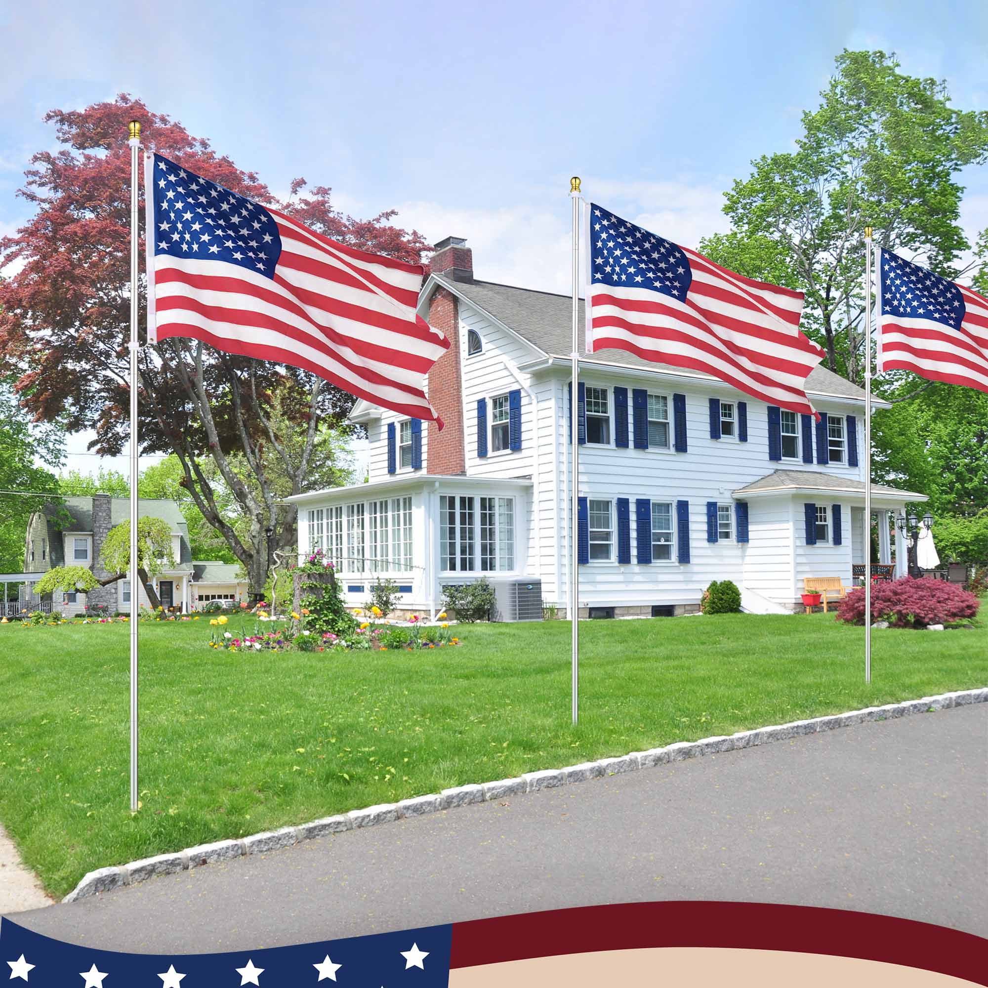 Yescom Bravery 10Ft Sectional Flag Pole Kit Aluminum Outside Inground Yard Garden with 3'x5' USA Flag Ball Top Silver