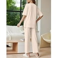 thumbnail image 3 of HEARTNICE Women Pajama Sets, Lightweight Short Sleeve Sleepwear Loungewear Top and Long Pants with Pockets,(Khaki,2XL), 3 of 3