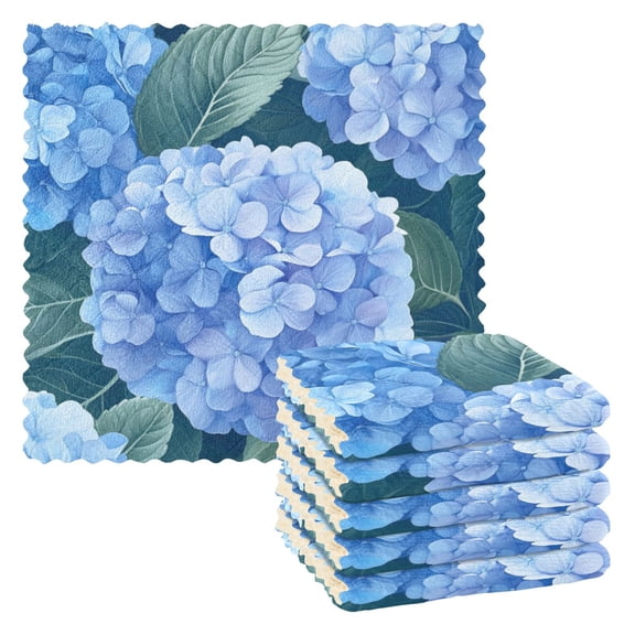 Blue Hydrangeas Dish Cloths Dish Towels Cleaning Cloths Quick Drying Reusable 11" x 11" Set of 6