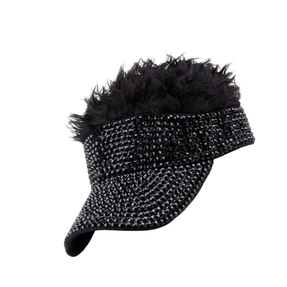 lanema Glittering Rhinestones Baseball Hat with Open Top and Wig Hair Design Vacation Sun Hat For Teens Eye Catching