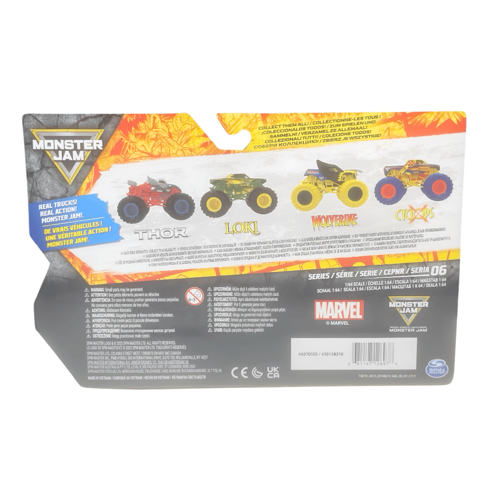 Monster Jam Marvel Thor vs Loki 1:64 Scale Monster Truck 2 Pack, Series 6