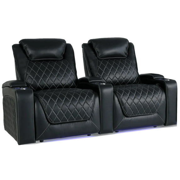 Valencia Oslo XL Home Theater Seating | Premium Top Grain Italian Nappa 11000 Leather, Power Headrest and Recliner, Power Lumbar Support (Row of 2, Midnight Black)