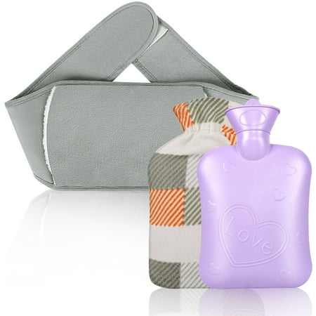 Cyiecw Hot Water Bottle Warm Hot Water Bag with Soft Waist Cover and Fleece Cover for Pain Relief