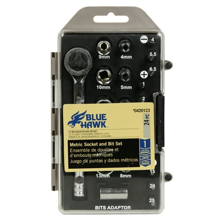 Bluehawk 0420123 1 4 24 Piece Metric Socket Bit Set With Quick