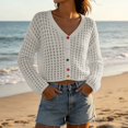 thumbnail image 2 of AHTJRT Women's Beach Cover Up Cardigans Crochet Knit Long Sleeve Button Down Crop Sweater Hollow Out Trendy 2026 Summer Spring Vacation Tops White Free Size, 2 of 8