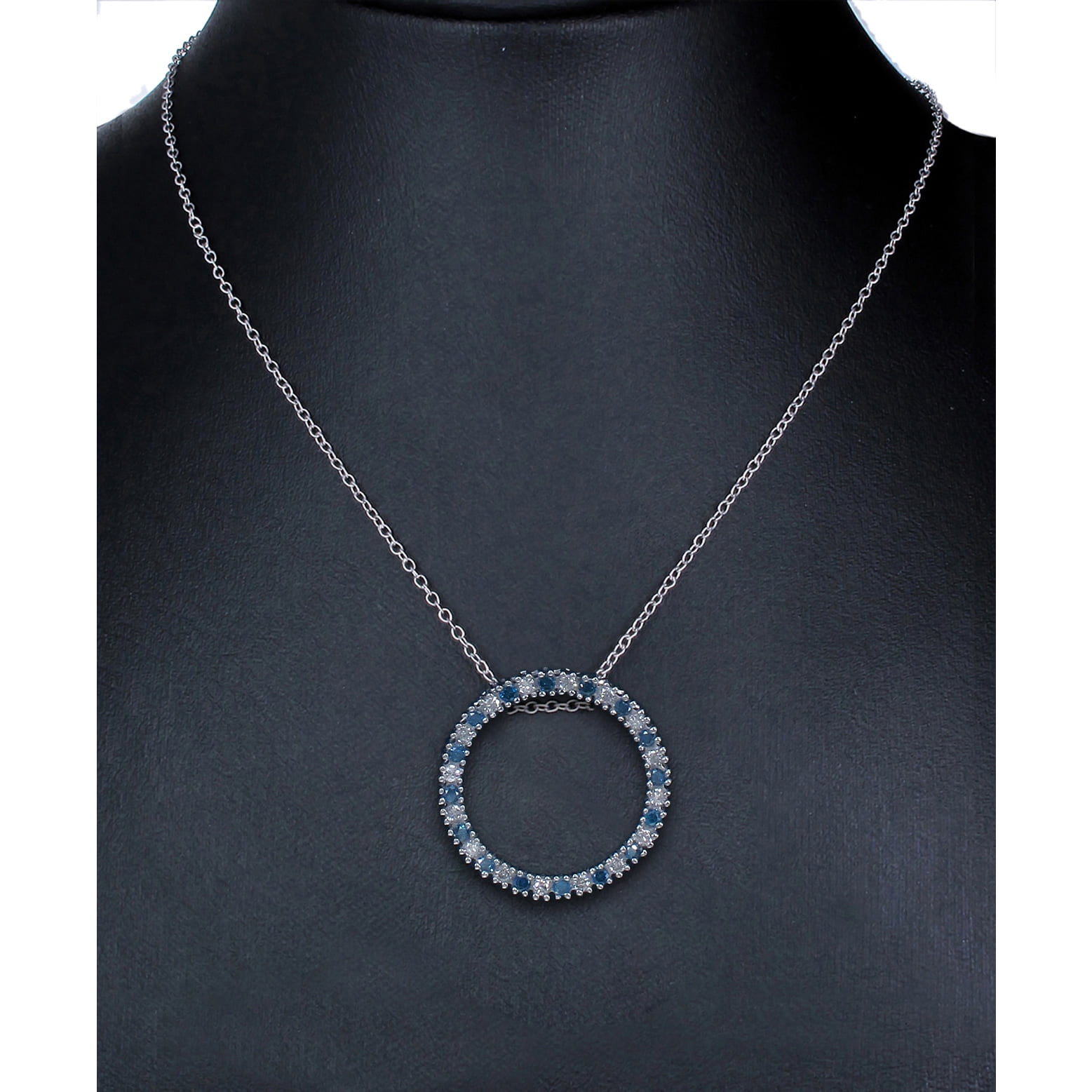 Vir Jewels 1/2 CTTW Blue and White Diamond Pendant Necklace for Women 14K White Gold 1/2 Inch