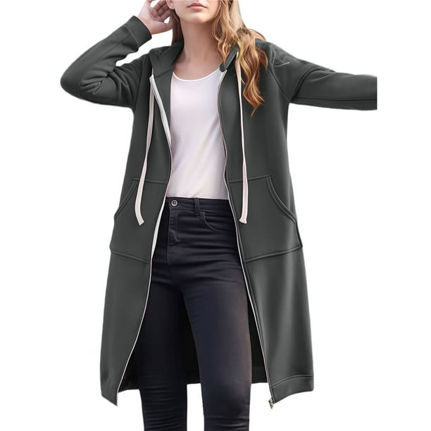 Sudaderas con Capucha para Mujer, Estilo Oversize, con Cremallera, Ideales para Otoño e Invierno. Chaquetas Largas con Capucha y Bolsillos. Gris Oscuro S