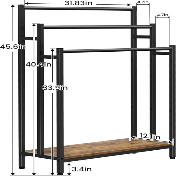 46" Extra Large Freestanding Towel Rack Stand for Bathroom, 3 Tier Blanket Ladder Holder, Outdoor Bath Towel Drying Rack with Shelf, Next to Tub or Shower, Quilt Rack