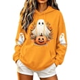 thumbnail image 2 of LEKWK Halloween Hoodies for Women Drawstring Ghost Pattern Cute Graphic Sweatshirts Fall Winter Long Sleeve Relaxed Fit Casual Funny Tops, 2 of 6