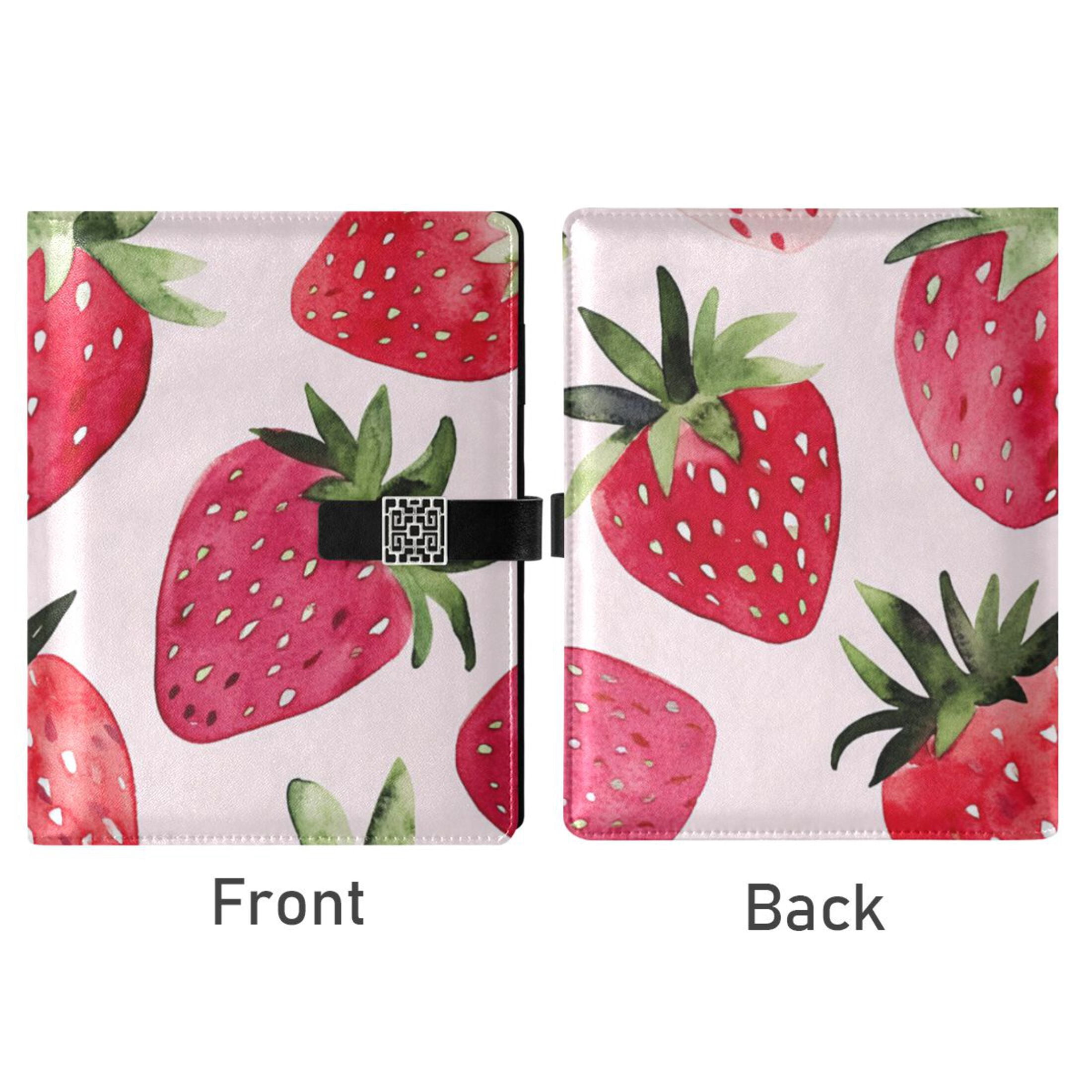 Watercolor Pink Strawberry Leather Journal Notebook for Men Women A5 Hardcover Notebook with Pockets for Work Business Travel
