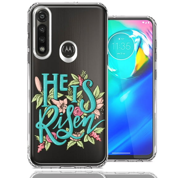 MUNDAZE for Motorola Moto G Power He Is Risen Text Easter Jesus Christian Flowers Double Layer Phone Case Cover