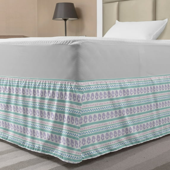 Pansy Bed Skirt, Horizontally Aligned Pastel Tone Geometric Strokes and Petals Hand Drawn Like Artwork, Elastic Bedskirt Dust Ruffle Wrap Around for Bedding Decor, 4 Sizes, Multicolor, by Ambesonne