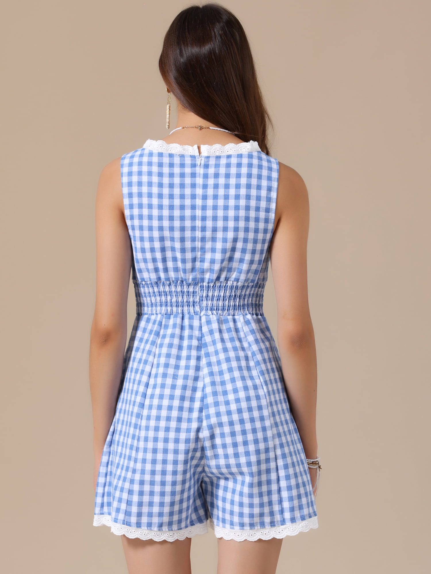 DARING DIVA Women's Stylish with Lace Trim and Smocked Waist Small Light Blue