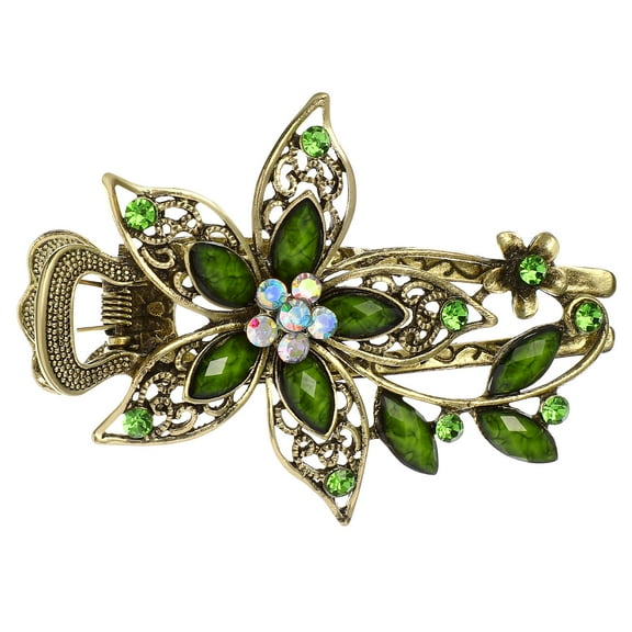 BESTONZON Hair Barrette for Women Green Rhinestone Hair Decoration Daily Wearing 1Pack