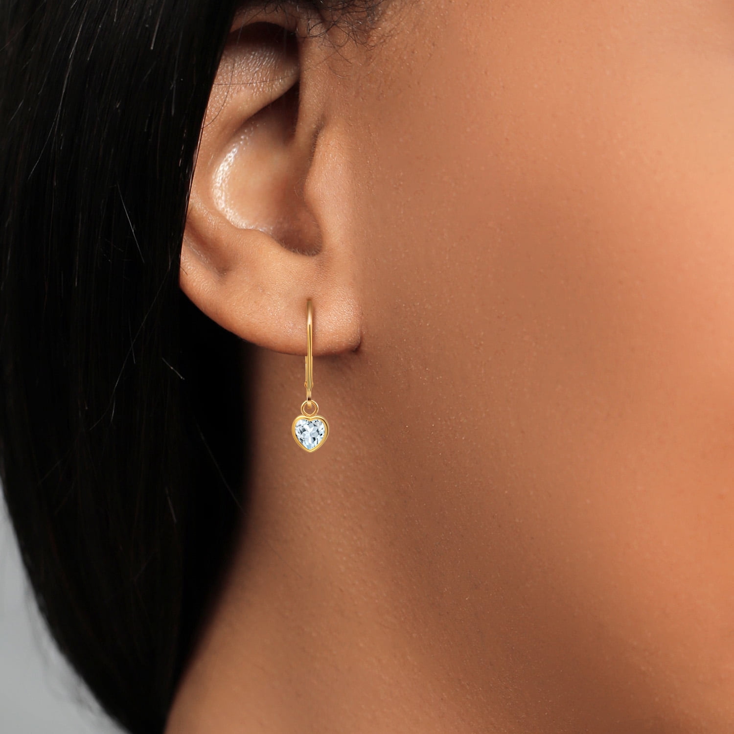 Gem Stone King 14K Yellow Gold Sky Blue Aquamarine Drop Dangle Leverback Earrings for Women (0.83 Cttw, Gemstone March Birthstone, Heart Shape 5MM)