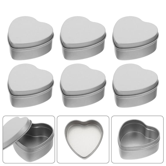 BESTYASH 6Pcs Metal Tins with Lids Heart Shaped Silver Storage for Organizing Small Items Household Users