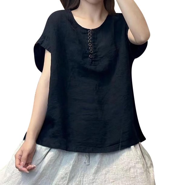 V Cuello Blusas para las Mujeres, de Moda Retro Bordado Cuello Redondo Cinco Cuartos de Manga para el Uso Casual