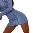 thumbnail image 2 of Women Casual Bodycon Dress Contrast Color Crew Neck Long Flare Sleeve Ribbed One-Piece Dress, 2 of 3