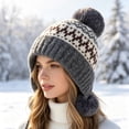 thumbnail image 5 of SYMOID Womens Fair Isle Knit Beanie with Pom Poms - Acrylic Earflap Winter Hats,Size Free Size, 5 of 5