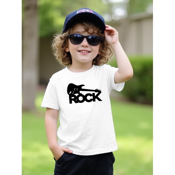 Kids' Rock Graphic Cotton T-Shirt - Short Sleeve, Round Neck, Casual Summer Top with Guitar Print, Soft & Comfortable for Boys, Casual Summer Top | Rock Theme Apparel | Breathable Cotton, Rock An