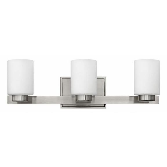 3 Light Bathroom Vanity in Transitional Style 21.5 inches Wide By 7 inches High-Brushed Nickel Finish-Cased Opal Glass Color-Halogen Lamping Type