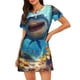 thumbnail image 1 of Easygdp Colorful Underwater Shark Camisón de manga corta para mujer, informal, estampado, 1 of 6