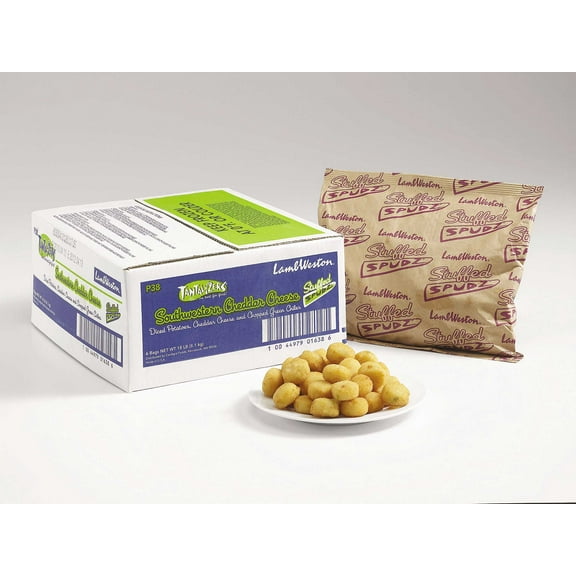 Lamb Weston Tantalizers Stuffed Spudz Round Southwestern Cheddar, 3 Pound - 6 per case.