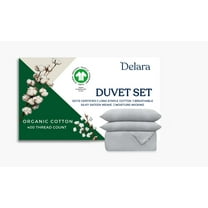 Delara GOTS Certified Organic Cotton Queen Duvet Cover Set, 400TC, Soft, Breathable, 8 Ties, Light Grey for Hot Sleepers