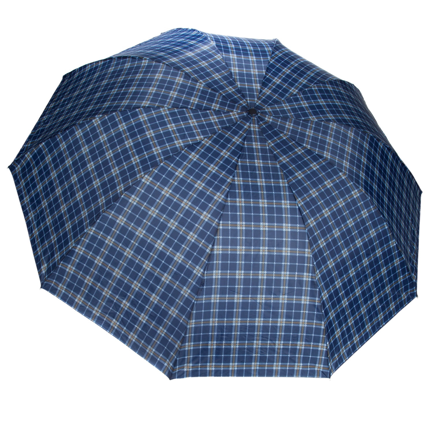 Plaid Lightweight Compact Travel Sized Windproof Nylon Umbrella With Easy Open Button