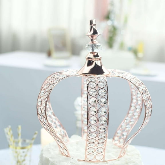 Efavormart 14" Rose Gold Crystal Metallic Royal Crown Cake Topper with 168 Acrylic Beads For Wedding Birthday Party Special Event