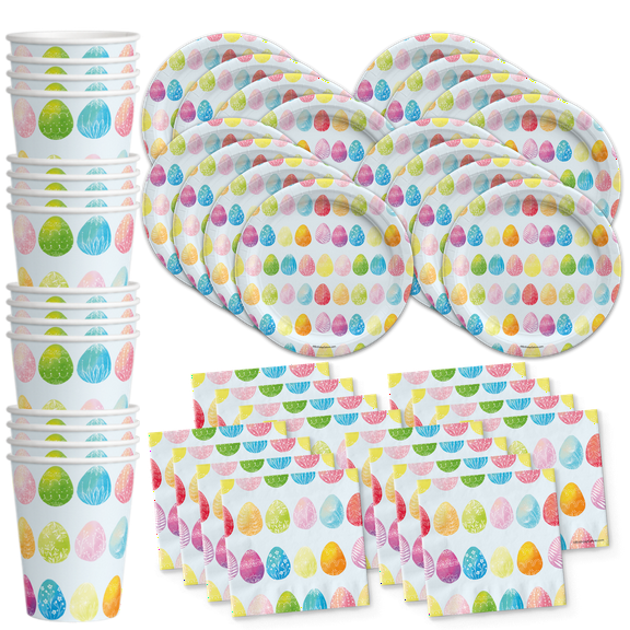 Easter Egg Party Supplies Set Plates Napkins Cups Tableware Kit for 16