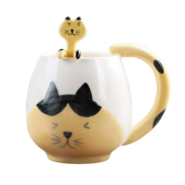 Wosthever Taza de café pintada a mano, taza de té de cerámica con Gato encantador, contenedor de comida para el desayuno, taza para agua y leche, Juegos de servir café y té gato amarillo Wosthever HA081029-03