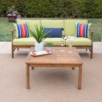 Bodhi Outdoor 3 Seater Acacia Wood Sofa and Table Set with Cushions, Teak, Green