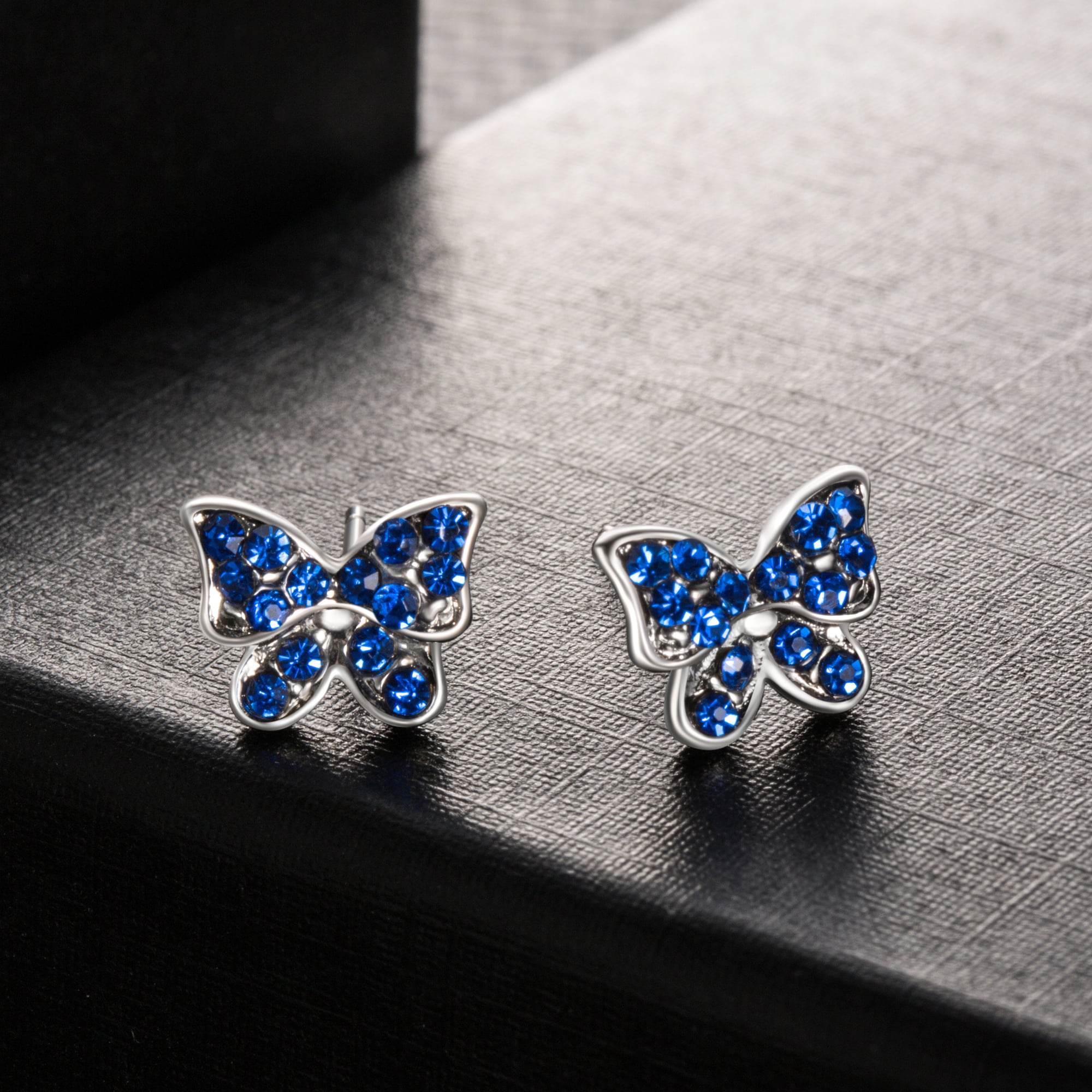Butterfly sapphire earring studs-Small stacks earrings-Dainty multiple  piercing - Shop Majade Jewelry Design Earrings & Clip-ons - Pinkoi