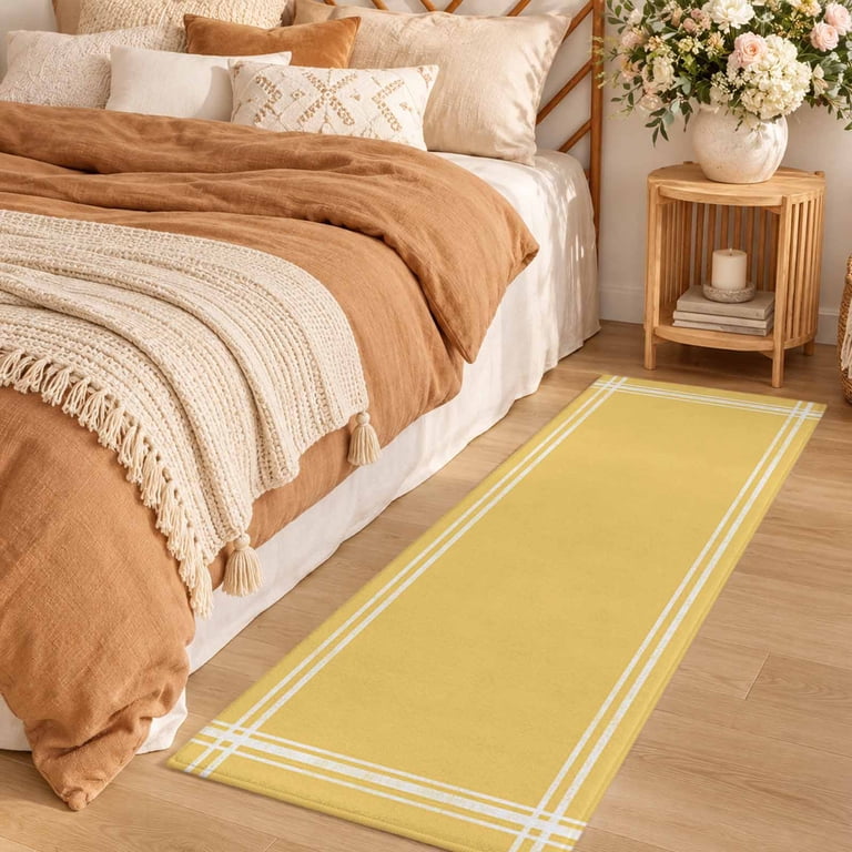 2.6x8 Runner Rug for Hallway Solid Color Washable Non-Slip Rug Yellow ...