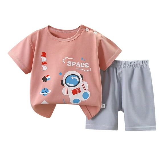 TOWED22 Toddler Boys Pajamas Cotton Summer Pjs for Boy Jammies Dinosaur Dog Little Kids Clothes Sleepwear Short Sets Size 2-7T(Light Pink,9-18 M)