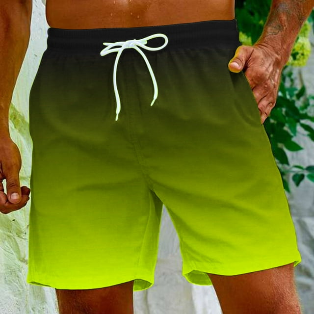 AherBiu Plus Size Mens Summer Shorts Drawstring Elastic Waist Stretchy Shorts with Pockets Gradient Casual Beach Shorts