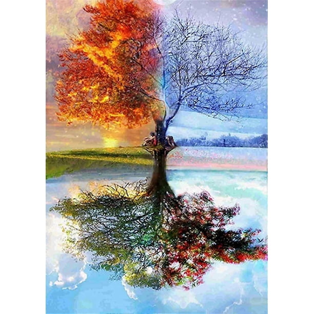 DIY 5D Diamond Painting Four Seasons Tree Kits, Full Drill Round Diamonds Pictures Arts Craft for Ho
