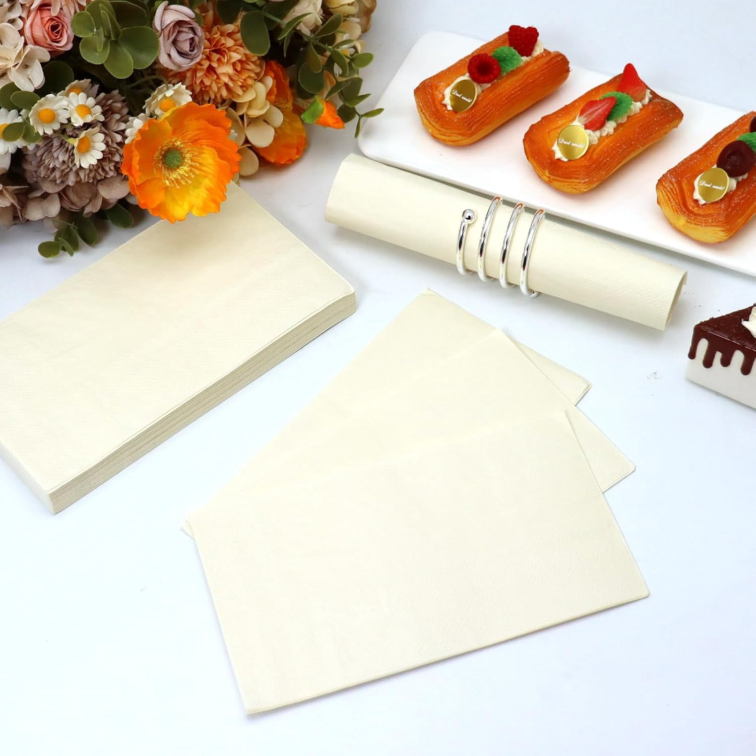100 Pcs Ivory Paper Napkins Disposable - Cream Guest Dinner Napkins for Bathroom Wedding Birthday Bridal Baby shower Party
