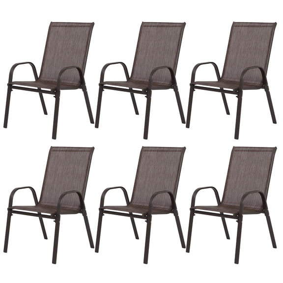 6 Pack Outdoor Patio Chairs, High Back Textilene Camping Chairs with Armrests, Breathable Garden Chairs for Pool, Beach, Yard, Patio, Deck(Brown)