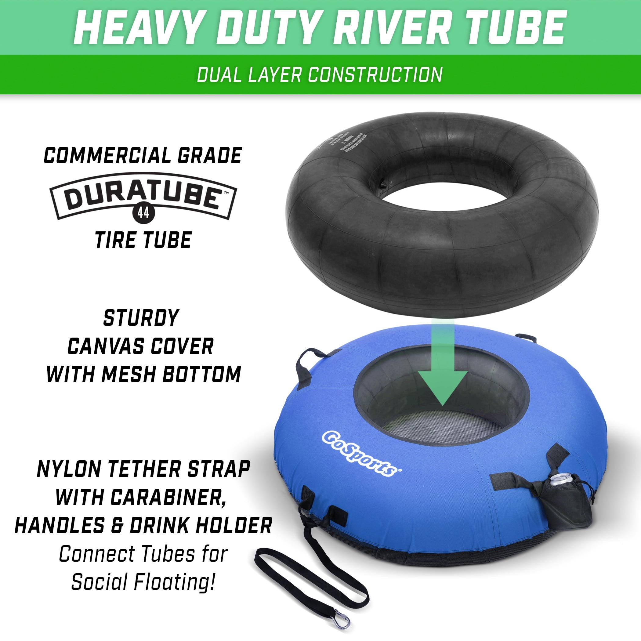 GoSports Summer Heavy Duty River Tube with Premium Canvas Cover -44 inch Round Commercial Grade