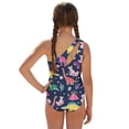 thumbnail image 2 of POLERO Girls' Cute Dinosaur & Cherry Blossom One-Piece Swimsuit with Mesh Cover Up Skirt - Quick Dry, Adjustable Straps for Beach & Pool Vacations (7-18 Years), 2 of 10