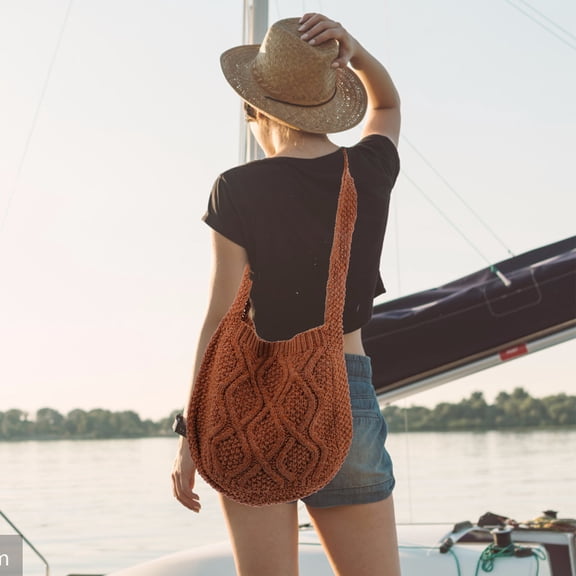 HEANUJJ Stylish Brown Woven Crochet Shoulder Bag Crossbody Tote Purse for Travel and Everyday Use