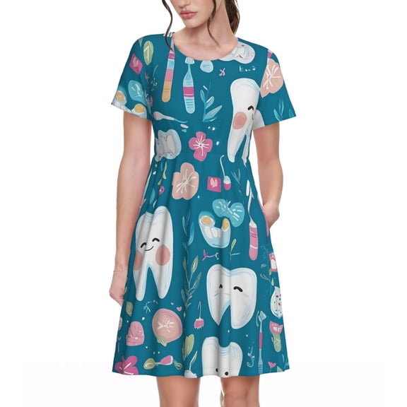 Dental Women's Dresses Short Sleeve Nightdresses for Summer