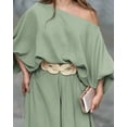 thumbnail image 5 of CHICME Womens Outfit Sets Skew Neck Lantern Sleeve Loose Tops and Zipper Fly Wide Leg Pants Two Piece Sets for Women Green-S, 5 of 9
