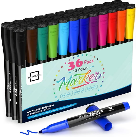 36 Pack Dry Erase Markers Fine Tip Assorted Classic Colors Whiteboard Markers